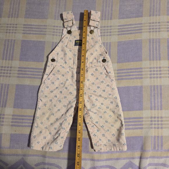 OshKosh B'gosh Vintage Pink Floral Girls Corduroy Overalls Size 12 Months Cotton - Picture 7 of 8